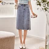 Olrain欧芮儿夏季牛仔半身裙包臀短裙显瘦裙子开叉侧边裙子 牛仔蓝 160/68A/M