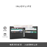 INJOYLIFE男士钱包短款简约皮夹头层牛皮商务青年钱夹二折真皮横 黑色