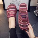 熠牧春秋季家用布拖鞋男女室内防滑地板软底家居四季情侣布艺包头拖鞋 女款紫红色 37-38 (260mm) 女款