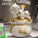 楚象躺赚招财猫桌面装饰摆件福袋存钱罐送朋友店铺公司开业乔迁礼物 中号躺赚福袋猫米色【礼盒装】