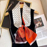 杭丝路 真丝丝巾女窄巾素绉缎双层印花桑蚕丝围巾母亲生日礼物