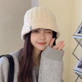 妆羽婉帽子女秋冬韩版ins潮牌百搭毛线帽冷帽冬季保暖护耳大头针织帽男 米色 M(56-58cm)