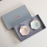 一念方圆纯手工捏花女主人杯品茗杯办公粉色功夫茶具单杯陶瓷喝茶杯家用 捏花玫瑰+莲花+礼盒+礼袋（蓝）