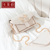 卡菲伦品牌真皮女包时尚单肩包女士包包时尚链条包休闲斜挎包情人节礼物 浅杏 20*8*14.5CM