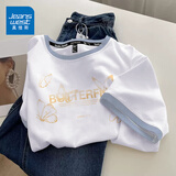 真维斯（Jeanswest）短袖t恤女夏季新款纯棉女装上衣服撞色宽松ins风小个子女生半袖衫 白湖蓝 蝴蝶秘境橙 M