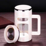 棉尾兔 玻璃杯家用带把茶水泡茶水杯男大容量茶杯加厚办公室带盖杯子 白色升级款550ML直身杯不带滤网