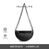 INJOYLIFE复古马鞍包通勤休闲流浪包双链条包斜挎包包半圆子母包 黑色