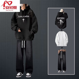 安初夏卫衣男士休闲套装连帽春秋季新款痞帅气衣服男装学生穿搭配三件套 黑色三件套 L 【推荐100-120斤】