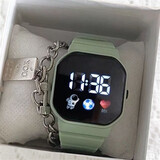 蓝铂丽手表女ins高颜值学生党简约时尚小众设计电子表方太 抹茶绿+手链