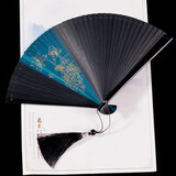 林木岛中国风全竹扇子女士日式和风古风古典黑折扇小巧汉服跳舞蹈扇随身 全竹夹蓝金线荷花18cm