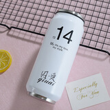 卡西菲kaxifei（KAXIFEI）网红创意易拉罐保温杯女水杯可爱吸管杯男学生情侣潮流便携随手杯 白色1314+杯套杯刷 450ml