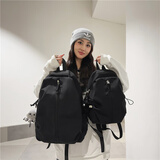 丛林鸟新品轻便旅行包小背包女休闲书包小型双肩包男学生上课iPad平板包 黑色大号【黑球】