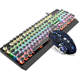 美尚E族蒸汽青轴朋克机械键盘鼠标套装台式电脑办公笔记本USB有线发光游戏外设绝地求生吃鸡电竞专用外设 【键鼠套装】升级版-黑色 电镀朋克带手托+Q5鼠标