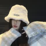 酒风学长纯色羊羔毛渔夫帽子女秋冬日系百搭显脸小加厚保暖毛绒盆帽女冬季 ~DOR水桶帽-白色 M56-58cm