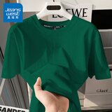 真维斯（JEANSWEST）纯棉t恤女士夏季2025新款休闲慵懒风短袖女装潮流宽松半袖上衣服 墨绿 纯色 L