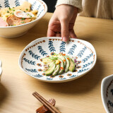 舍里 日式餐具复古小花创意粗陶碗甜品糕点心双耳菜盘子饭碗花边碗 6.8寸方形盘