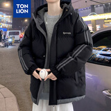 唐狮（TonLion）2024男连帽袖拼条拼接羽绒服 黑色 L 