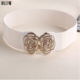屿汐连衣裙腰带配饰韩版女士百搭松紧腰带连衣裙装饰弹力腰封秋冬外套毛衣细腰带腰封 4厘米两朵玫瑰(白色)
