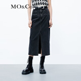 MO&Co.牛仔半身裙春设计感高腰开叉做旧磨白黑色直筒棉质摩安珂 牛仔黑色-第2批 S 160