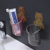 牙刷收纳杯 牙刷置物架卡通可爱牙膏牙刷盒壁挂式免打孔 灰色