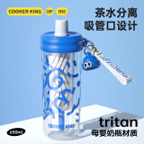 炊大皇（COOKER KING）水杯大容量tritan材质男女士时尚高颜值塑料杯学生儿童便携水杯子 蓝色畅想【含公仔挂件】 650ml