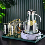 格娜斯（CRISTALGLASS）玻璃杯家用耐热带把水杯套装泡茶杯家庭高颜值牛奶杯子耐高温水壶 400ml六只+水壶+杯架+盘+电陶炉