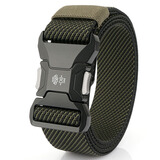 吉思若户外战术腰带合金自动插扣牛仔裤帆布弹力松紧尼龙裤带快脱扣皮带 斜纹绿色-弹力 125cm