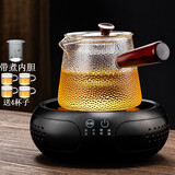 borun HOME锤纹侧把玻璃壶加厚耐高温过滤养生泡茶壶电陶炉煮茶器普洱小青柑烧水煮茶壶茶具套装 锤纹壶750ML+鼓型黑色茶炉