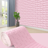 宫薰 墙纸自粘3d立体墙壁贴纸防水防潮卧室泡沫砖背景 粉色0.7*5米
