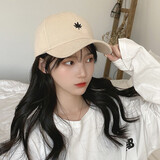 瑞莱奥帽子女秋冬季时尚潮流棒球帽刺绣鸭舌帽女户外遮阳防晒帽纯棉透气 枫叶-米色 可调节