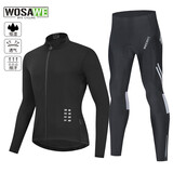 沃萨维（WOSAWE）春夏季公路车薄款长袖自行车骑行服高弹透气速干山地车短袖上衣男 【初适】黑色长袖+骑行长裤 L (适合70-80KG）