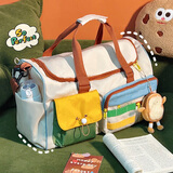 星昔大容量短途旅行包出差斜跨手提包女收纳袋轻便外出行李袋健身待产 旅行包撞色