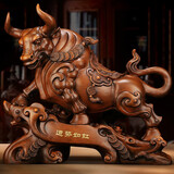 吉善缘《运势如虹》金牛摆件 12生肖牛工艺客厅办公室装饰店铺开业礼品 16寸运势如虹（木纹色）普通包装