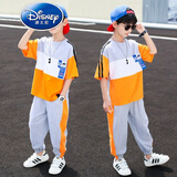 迪士尼（Disney）品牌童装男童短袖套装儿童夏季新款中大童男孩帅气休闲两件套潮 桔色 140