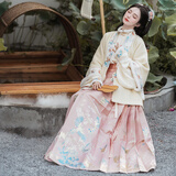 钟灵记百鸟朝凤:短袄对襟琵琶袖马面裙女绣花冬季加厚汉服 浅粉色马面裙一件现货 M