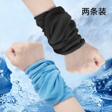 耐力克斯跑步擦汗手腕巾男士专用冷感运动毛巾冰感速干护腕吸汗毛巾健身秋 蓝+黑 超值两条装 均码