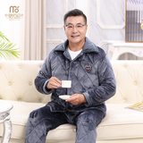 莫代尔睡衣男冬季珊瑚绒三层加绒加厚夹棉保暖中老年家居服秋冬爸爸棉袄