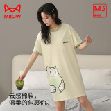 猫人（MiiOW）睡衣女士家居睡裙100%纯棉圆领舒适透气简约女士春短袖长裙可外穿 胖胖小猫 L 推荐（100-120斤）