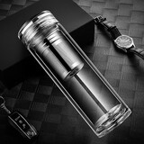 WINTERPALACE 双层隔热玻璃杯男士商务水杯车载泡茶水分离杯喝茶叶杯子 380ml