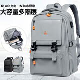 法德陆 背包男士双肩包新款15.6英寸大容量笔记本电脑包商务休闲旅行包初中高中大学生书包男 hanchi2116灰色+运费险