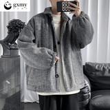 GXMY 灯芯绒棉衣男冬季加绒加厚宽松ins休闲外套男士港风潮牌衣服帅气纯色棉服男装 540加绒浅灰色 2XL