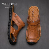 威登羊夏季包头凉鞋男士手工沙滩鞋牛皮户外洞洞鞋透气休闲凉拖鞋镂空涉水溯溪鞋子 1802红棕 40