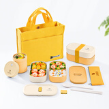 昌木子（CAMUZ）竹纤维双层饭盒 日式便当盒可微波炉加热密封上班族餐盒 黄色套装