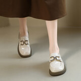 ZHR乐福鞋女漆皮软底粗跟单鞋女气质时尚一脚蹬懒人鞋金属扣英伦风小皮鞋女 CG12 米色 35 
