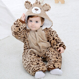 标点熊新生儿保暖连体衣婴儿哈衣宝宝外出服外穿爬服加厚夹棉衣服秋冬季 豹纹老虎 80cm 80码 建议身高66-80cm