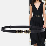 紫心竹真皮细款腰带女装饰裙子收腰免打孔皮带女时尚百搭毛衣束腰裙带 黑色
