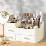 希维思（SIVASS）化妆品收纳盒桌面梳妆台护肤品置物架口红整理箱桌上抽屉式小盒子 奶油色 特大号