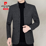 皮尔卡丹（pierre cardin）羊毛呢外套男秋冬季中年商务立领夹克男休闲潮流羊毛绒外套爸爸装 深灰 XL (140-160斤)