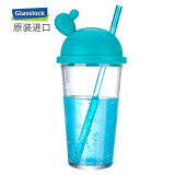 Glasslock 韩国进口玻璃水杯加厚可爱情侣杯随手杯可爱透明茶杯 钢化玻璃仙人掌带吸管绿色 500ml