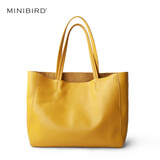 米妮鸟（minibird）真皮女包新年情人节礼物简约托特包上班通勤包大容量牛皮单肩大包 柠檬黄 横款
